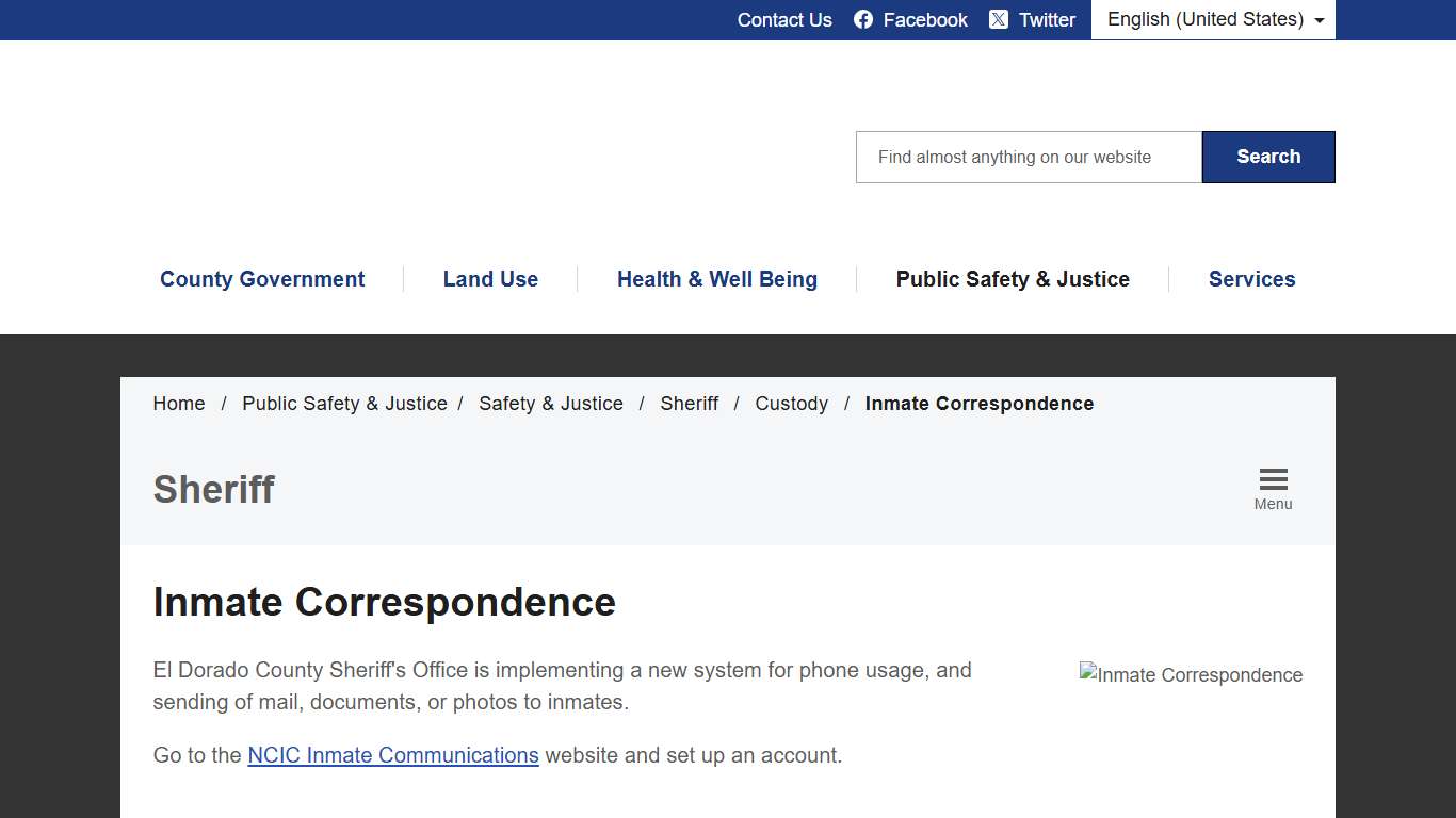 Inmate Correspondence - El Dorado County